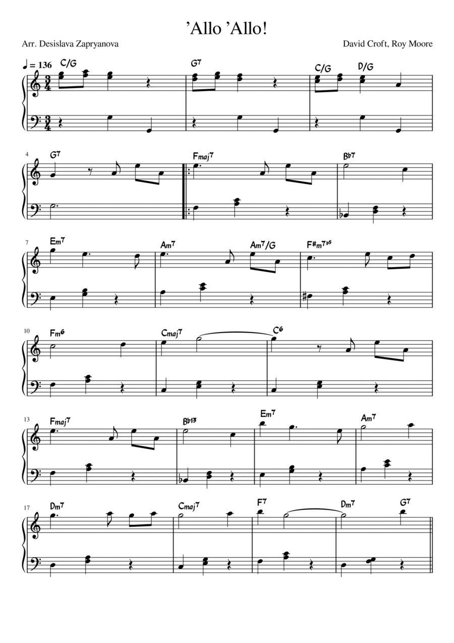'allo 'allo Piano Solo scores gallery preview page 1