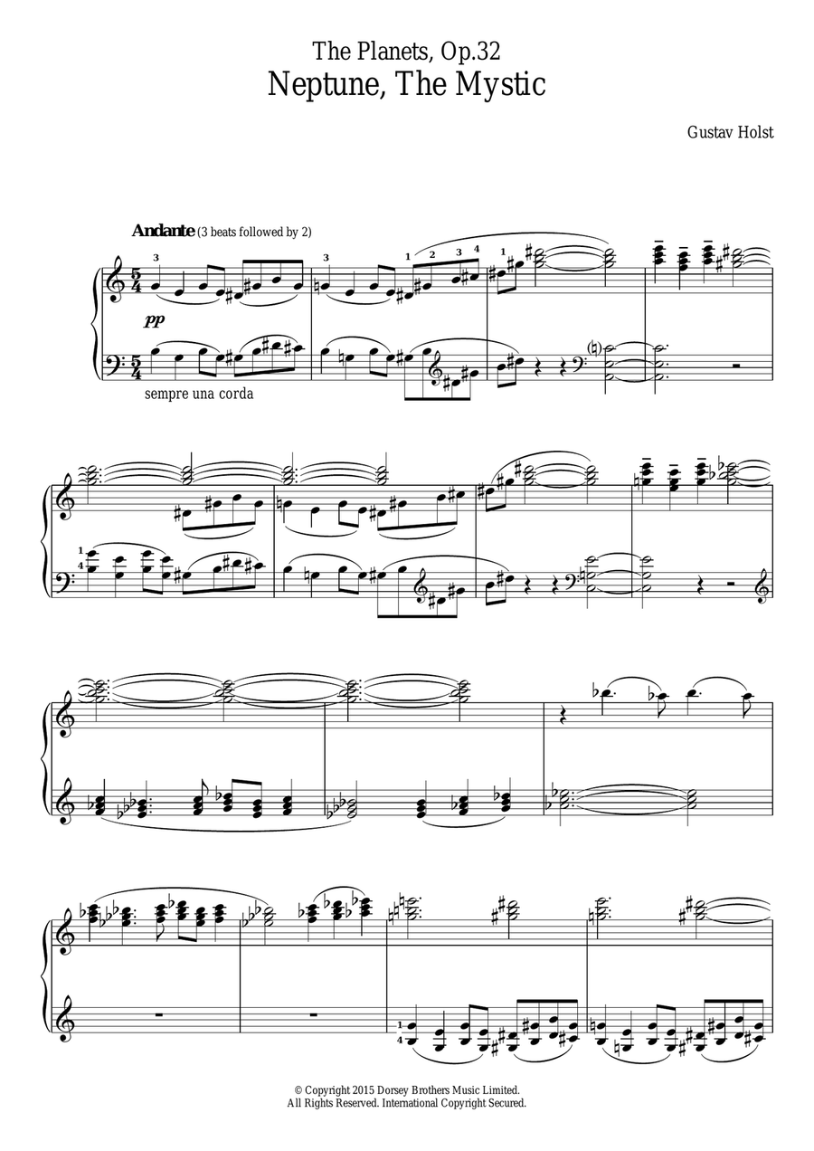 The Planets, Op. 32 - Neptune, The Mystic Piano Solo scores gallery preview page 1