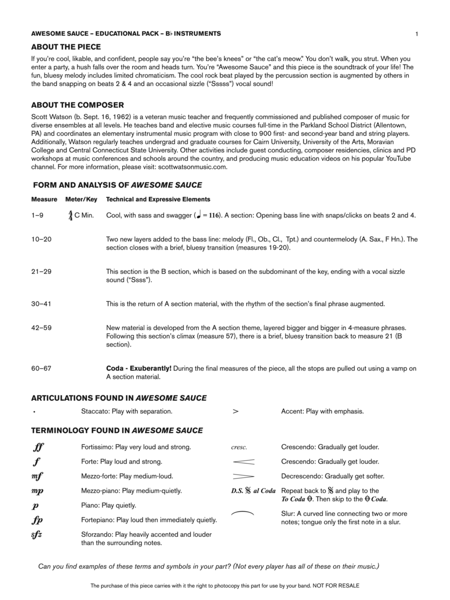 Awesome Sauce: Bb Educational Pack Concert Band scores gallery preview page 1
