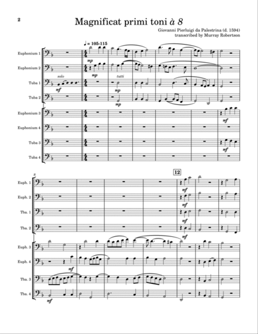 Magnificat Primi Toni á 8 (Tuba/Euphonium Choir) Choir scores gallery preview page 2