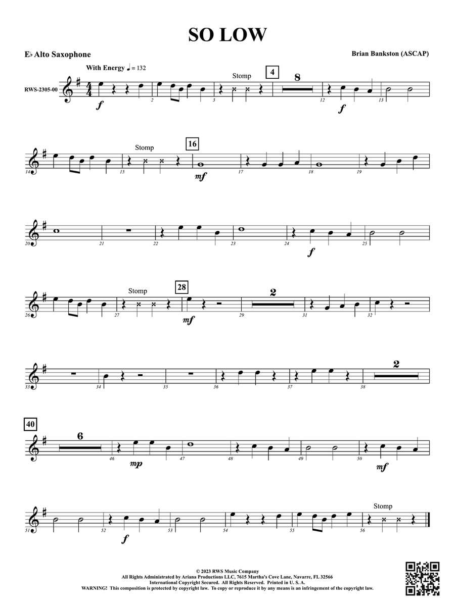 So Low: 1st E-flat Alto Saxophone Alto Saxophone scores gallery preview page 1
