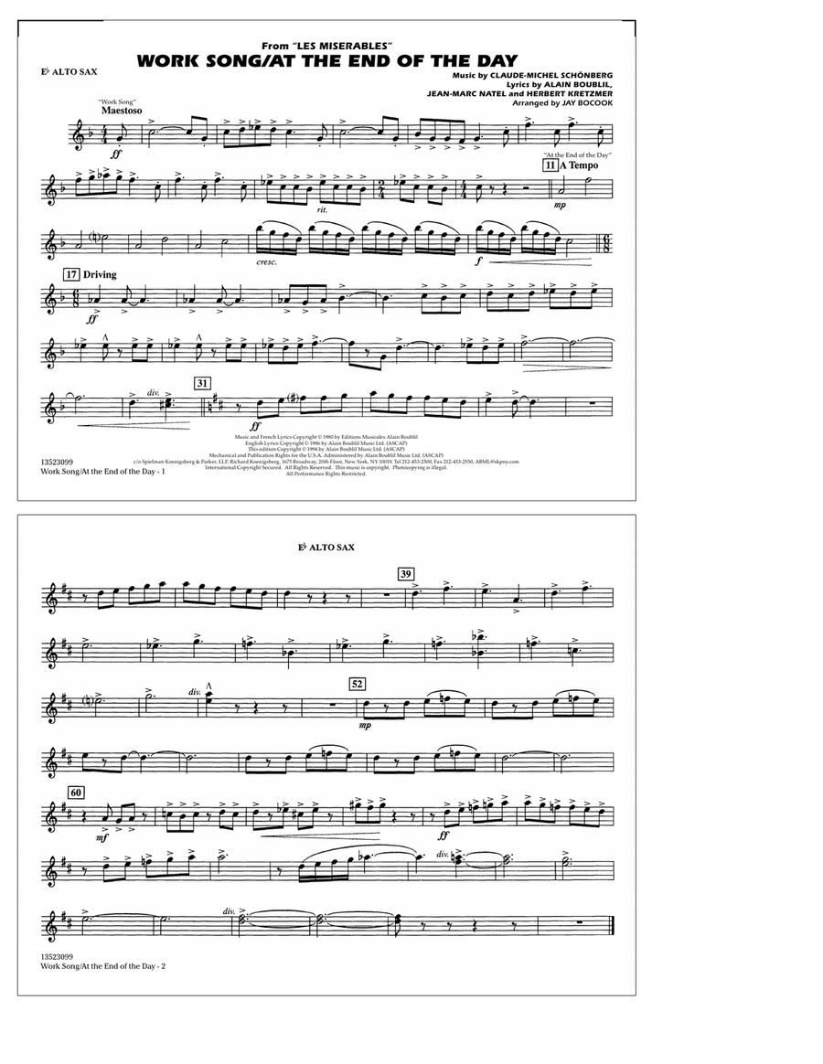 Work Song/At the End of the Day (Les Misérables) (arr. Jay Bocook) - Eb Alto Sax Marching Band scores gallery preview page 1