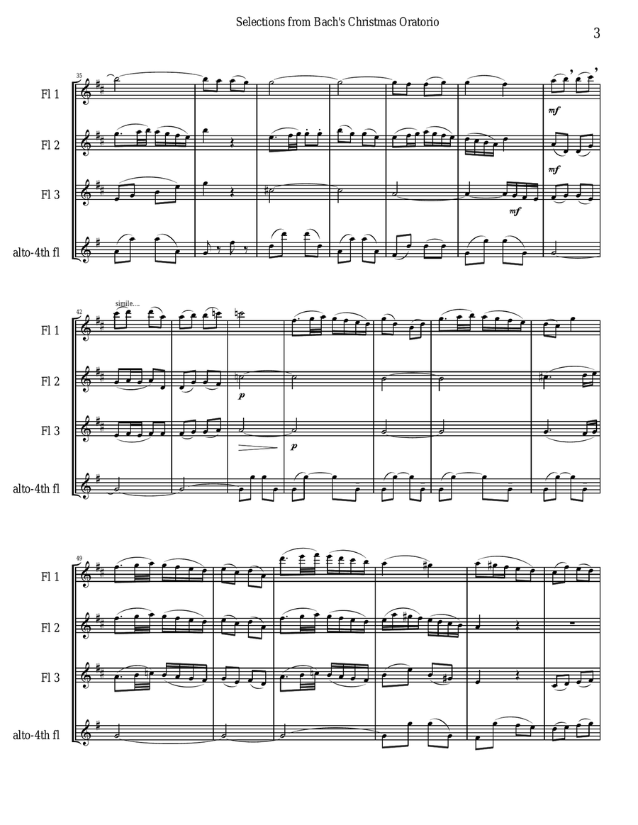 Bach's Christmas Oratorio Selections for Flute Quartet Flute Quartet scores gallery preview page 3
