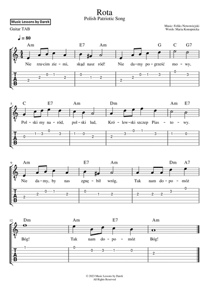 Rota (The Oath), Polish Patriotic Song [GUITAR TAB] image number null