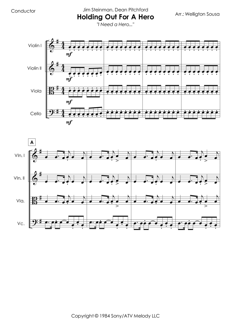 Holding Out For A Hero String Quartet scores gallery preview page 1