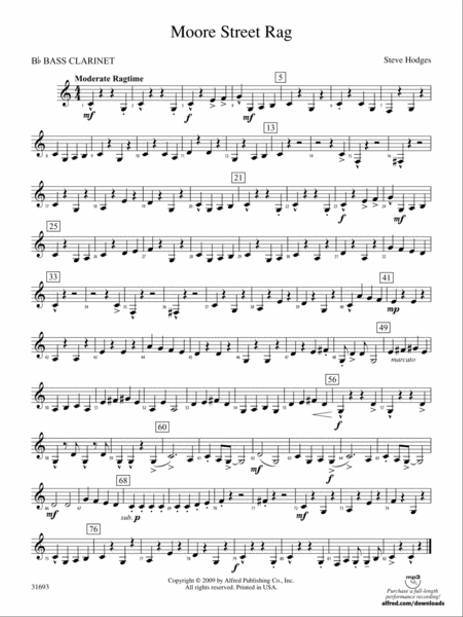 Moore Street Rag: B-flat Bass Clarinet Concert Band scores gallery preview page 1