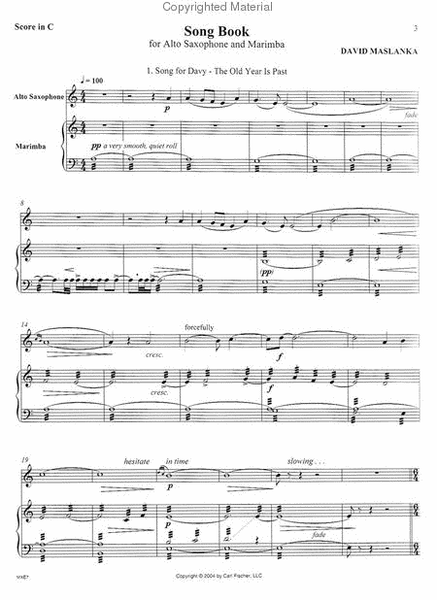 Song Book by David Maslanka Alto Saxophone - Sheet Music