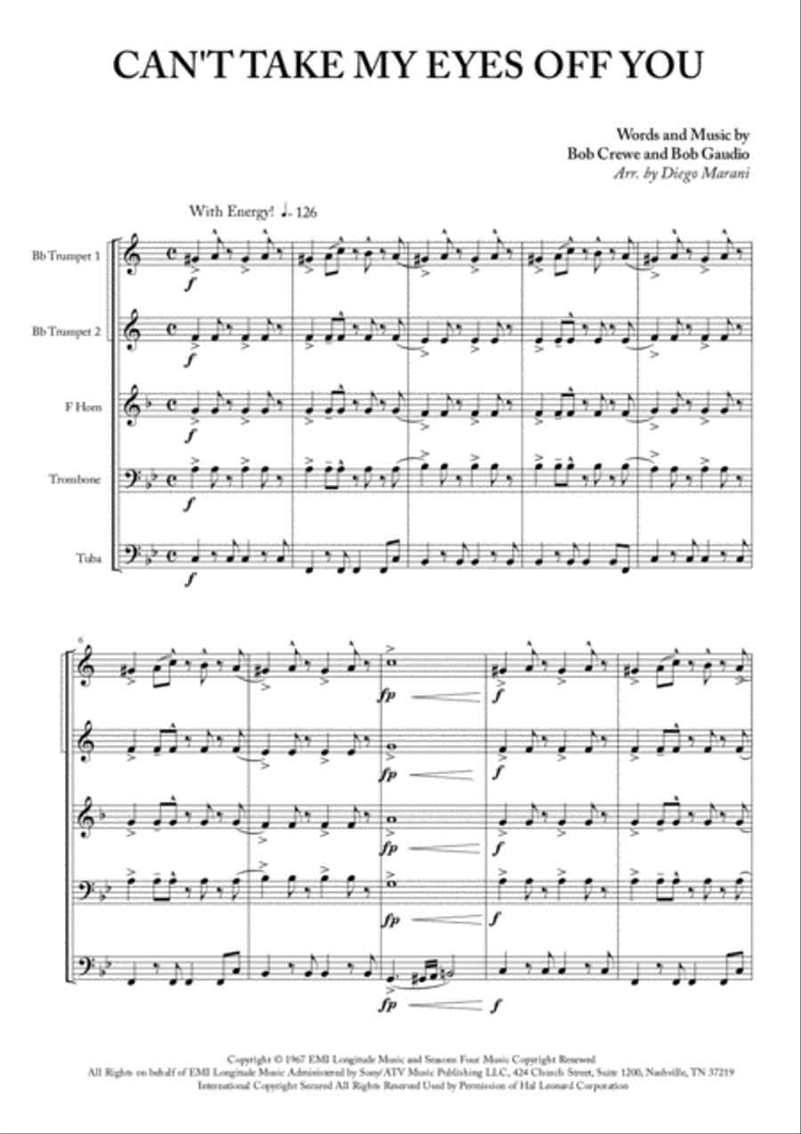 Can't Take My Eyes Off Of You Brass Ensemble scores gallery preview page 1