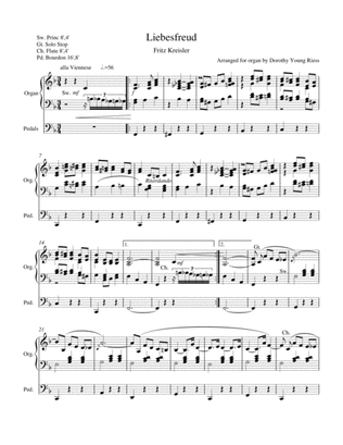 Liebesfreud by Fritz Kreisler arranged for organ by Dorothy Young Riess