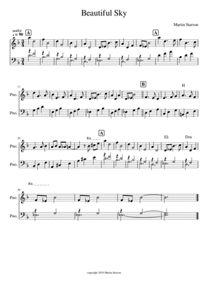 Beautiful Sky (Waltz in Dm) - Easy piano