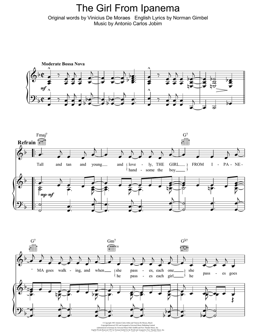The Girl From Ipanema (feat. Astrud Gilberto) Piano, Vocal, Guitar scores gallery preview page 1
