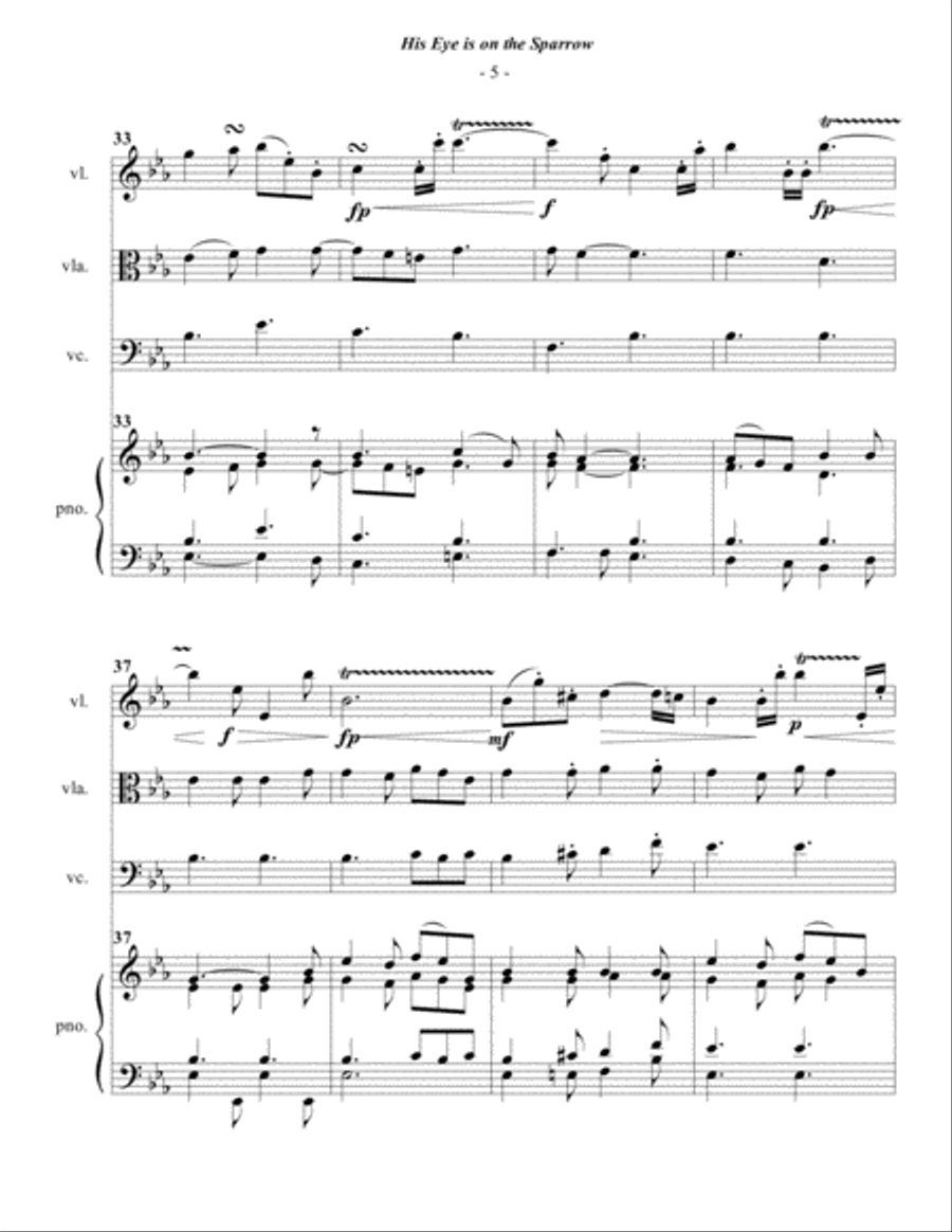 Gabriel: His Eye Is On The Sparrow for Piano Quartet Piano Quartet scores gallery preview page 5