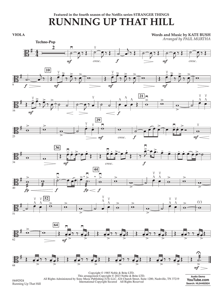 Running Up That Hill (arr. Paul Murtha) - Violin 3 (Viola Treble Clef)
