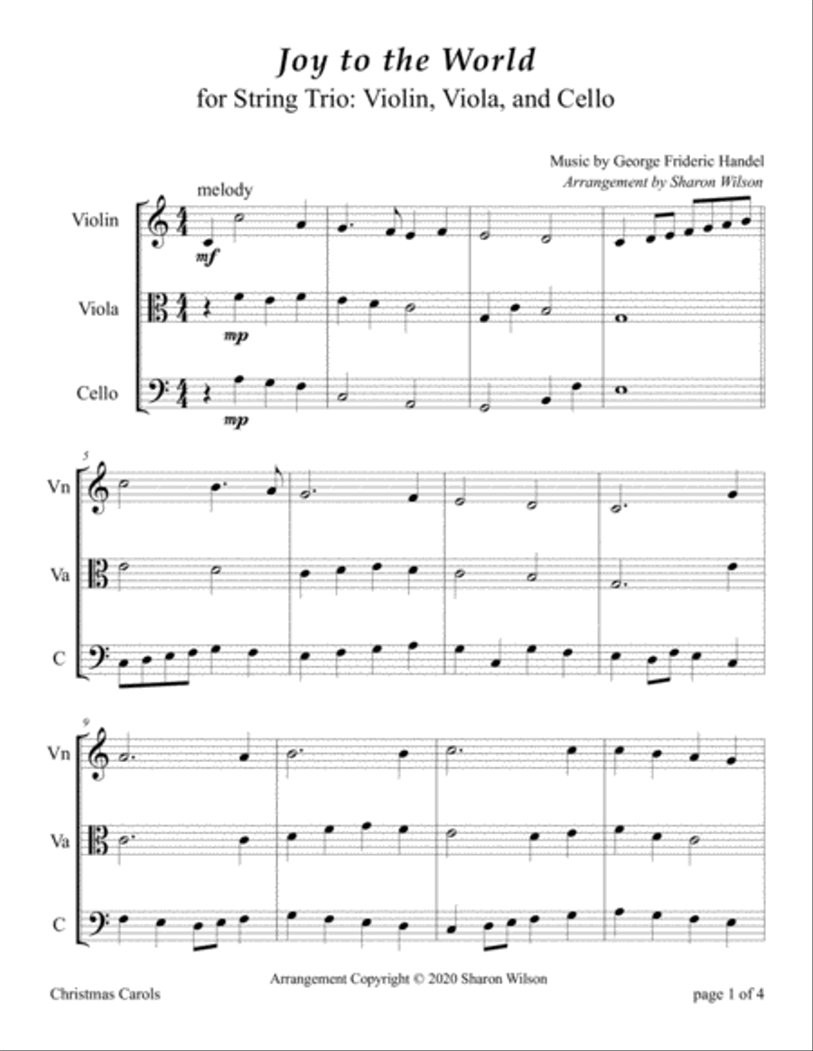Joy to the World (for String Trio – Violin, Viola, and Cello) String Trio scores gallery preview page 3