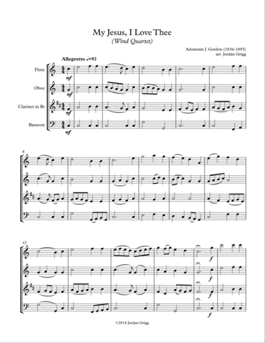 My Jesus, I Love Thee (Wind Quartet) Woodwind Quartet scores gallery preview page 1