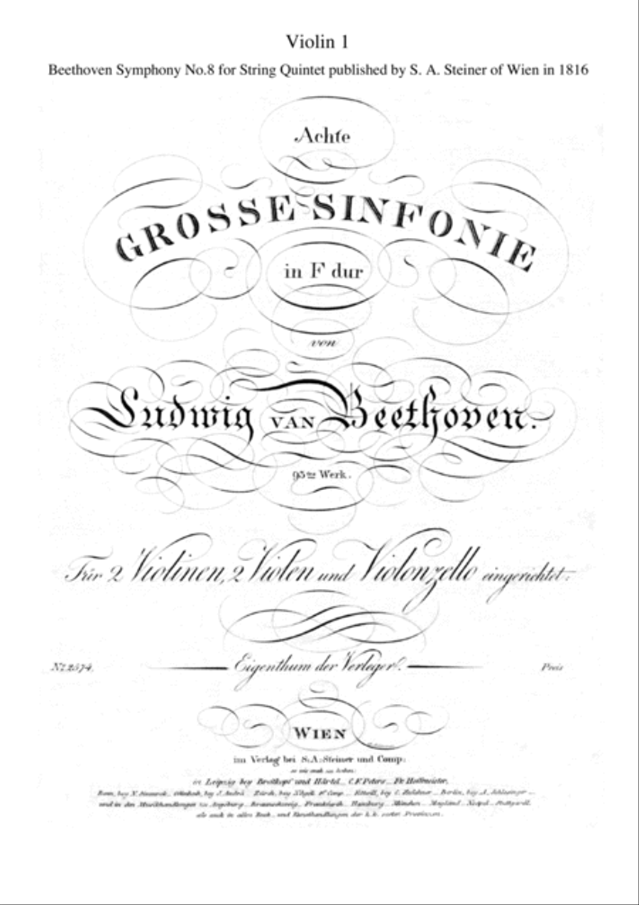 Beethoven Symphony No.8 all mvts. for String Quintet, CB092 String Quintet scores gallery preview page 2