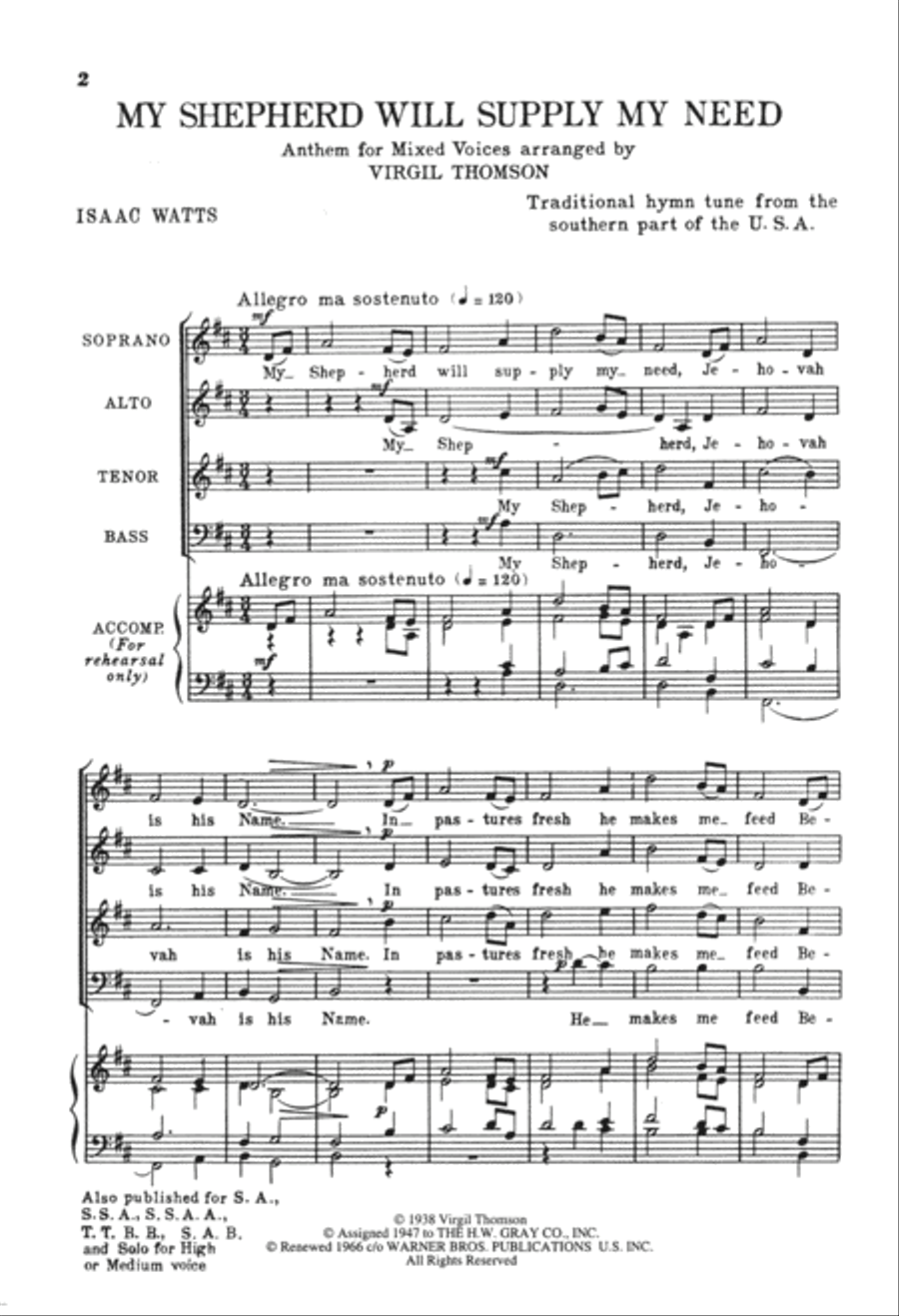 My Shepherd Will Supply My Need 4-Part scores gallery preview page 1