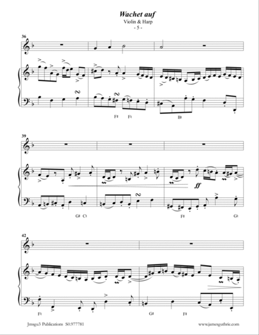 BACH: Wachet Auf BWV 140 for Violin & Harp String Duet scores gallery preview page 5