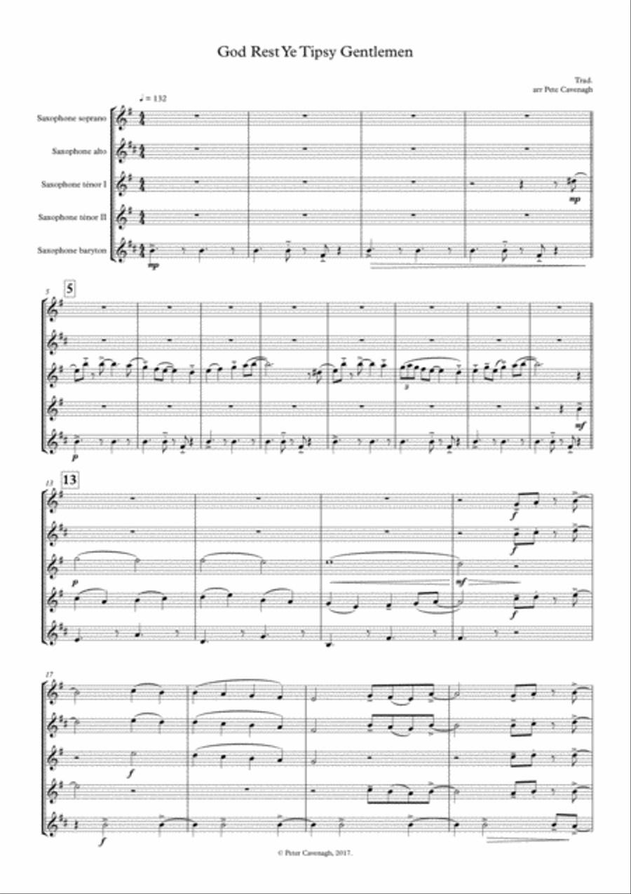 God Rest Ye Tipsy Gentlemen for Saxophone Quintet Saxophone Quintet scores gallery preview page 1