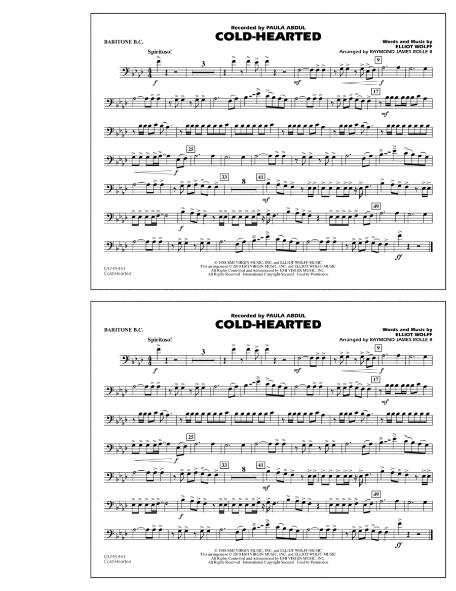 Cold-Hearted (Featured in Drumline Live) - Baritone B.C. Baritone Horn BC scores gallery preview page 1