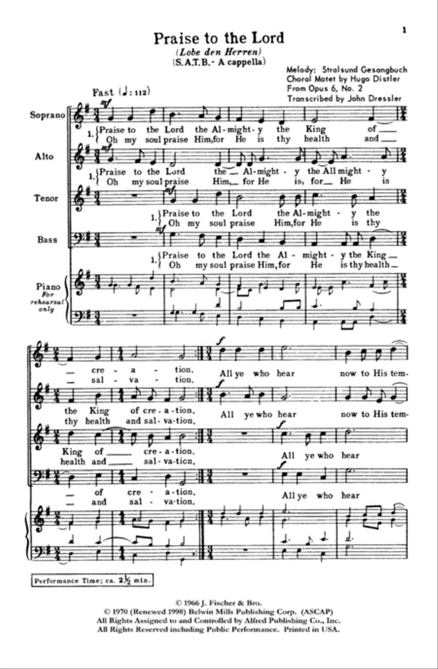 Praise to the Lord (Lobe den Herren) 4-Part scores gallery preview page 3