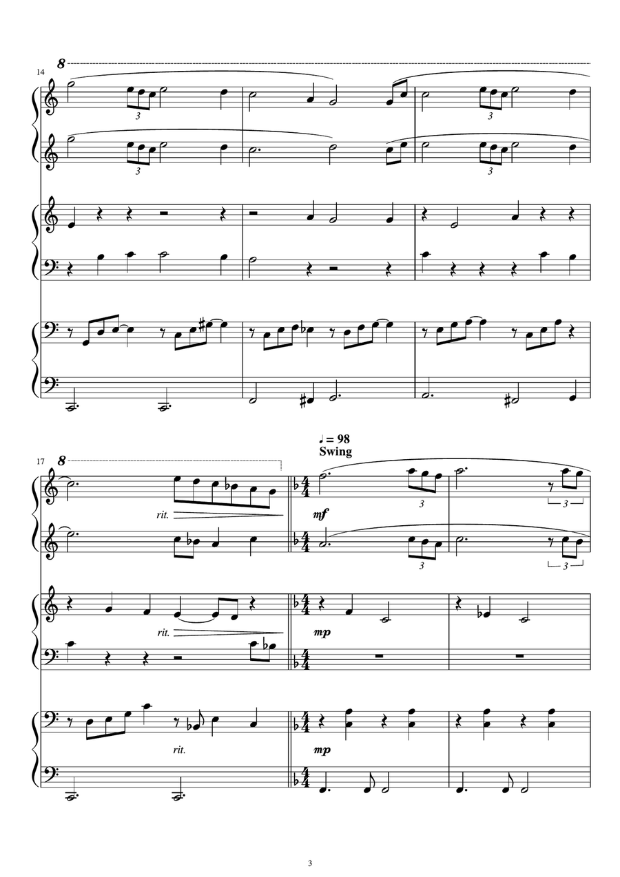 Amazing Grace (6 hands) Small Ensemble scores gallery preview page 3
