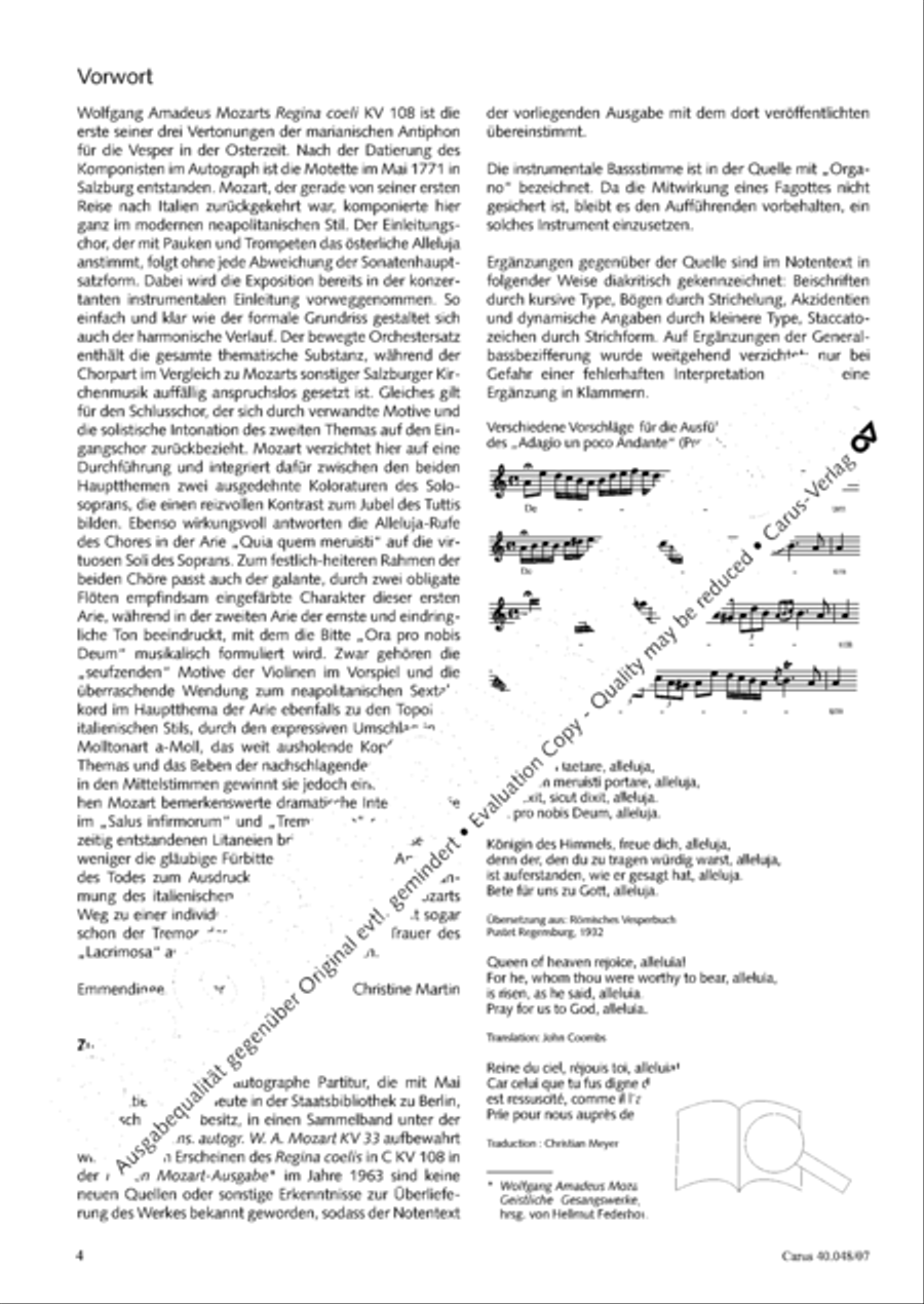 Regina coeli in B-Flat Major, K. 127 4-Part scores gallery preview page 5