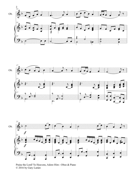 PRAISE THE LORD! YE HEAVENS, ADORE HIM (Duet – Oboe & Piano with Score/Part) image number null