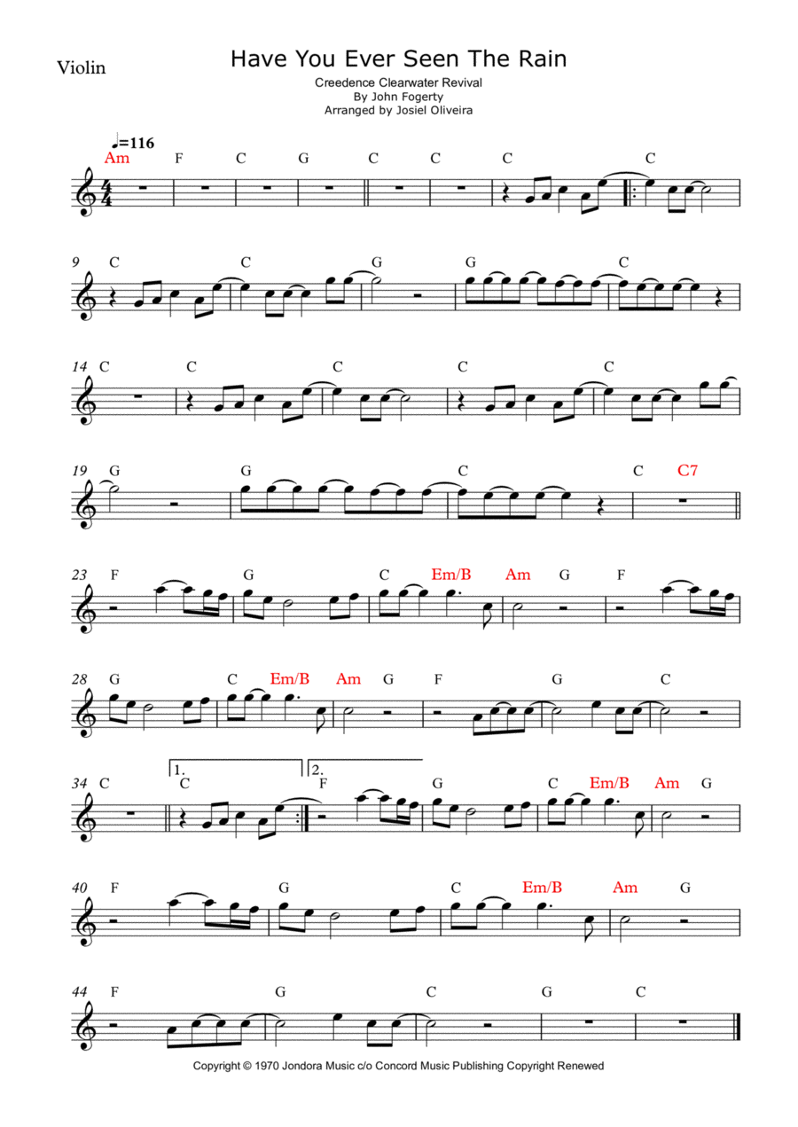 Have You Ever Seen The Rain? Violin Solo scores gallery preview page 1