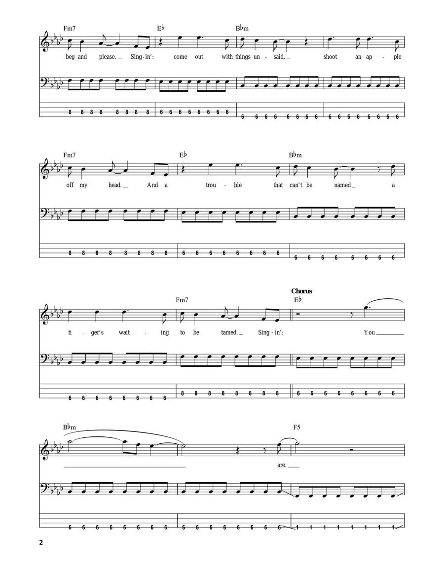 Clocks Bass Guitar Tablature scores gallery preview page 2