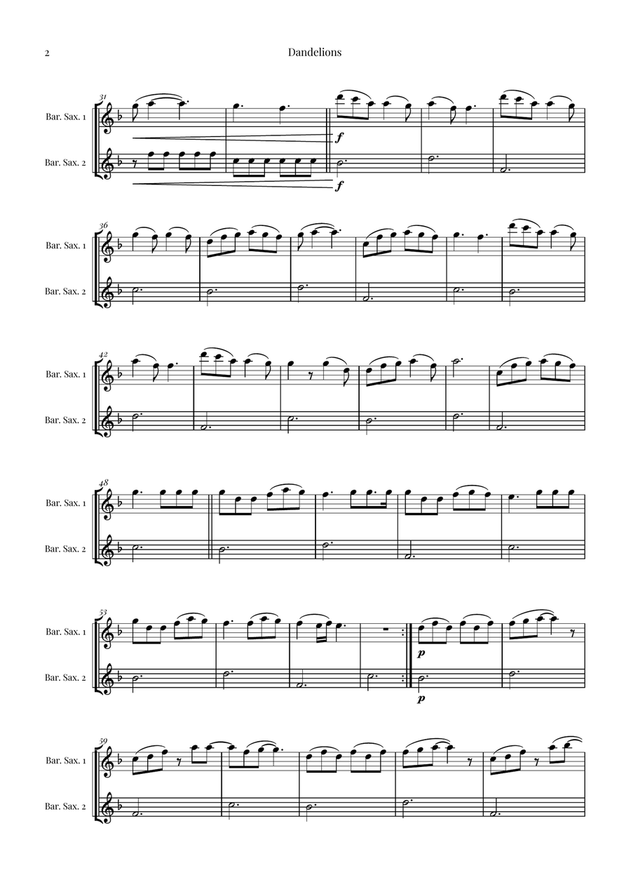 Dandelions Woodwind Duet scores gallery preview page 2