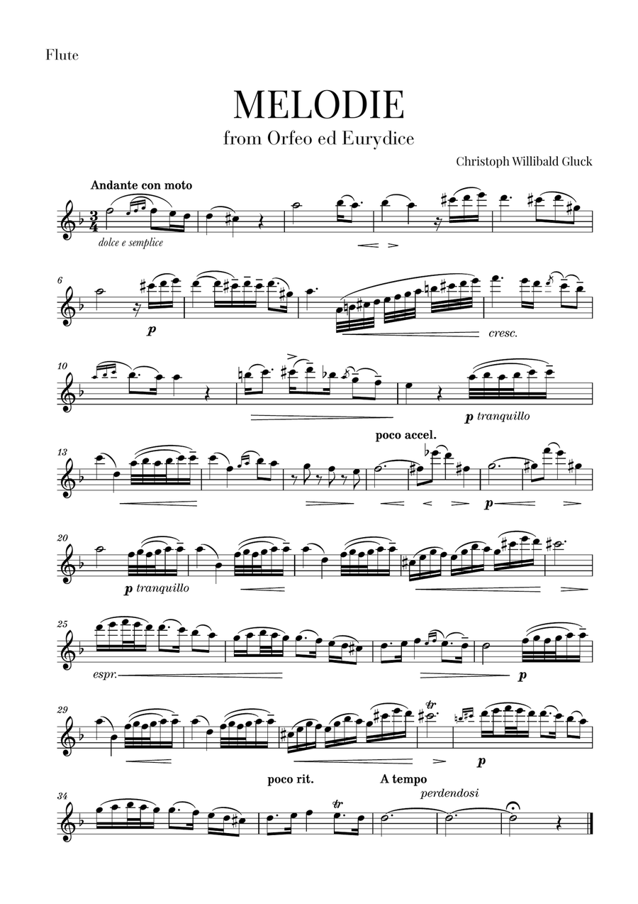 Gluck - Melodie (for Flute) Flute Solo scores gallery preview page 1