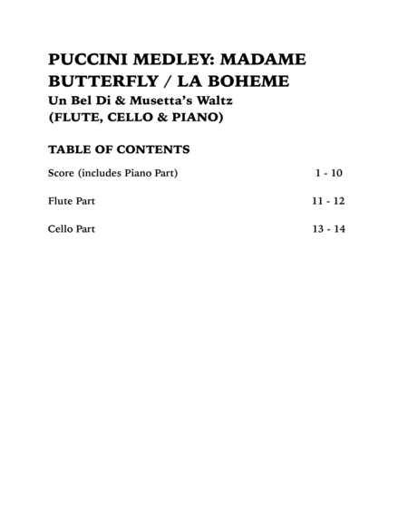 Puccini Medley: Un Bel Di (Madame Butterfly) & Musetta's Waltz (La Boheme): Flute, Cello and Piano image number null