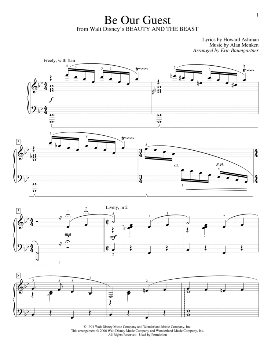 Be Our Guest (from Beauty And The Beast) (arr. Eric Baumgartner) Piano Method scores gallery preview page 1