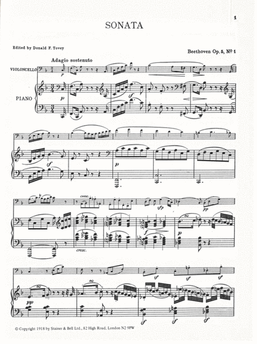 Sonata in F, Op. 5, No. 1. Cello and Piano