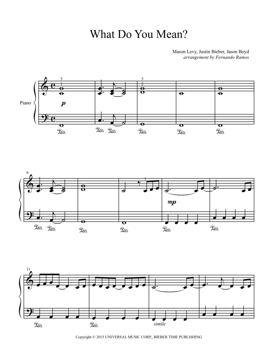 What Do You Mean? Easy Piano scores gallery preview page 1
