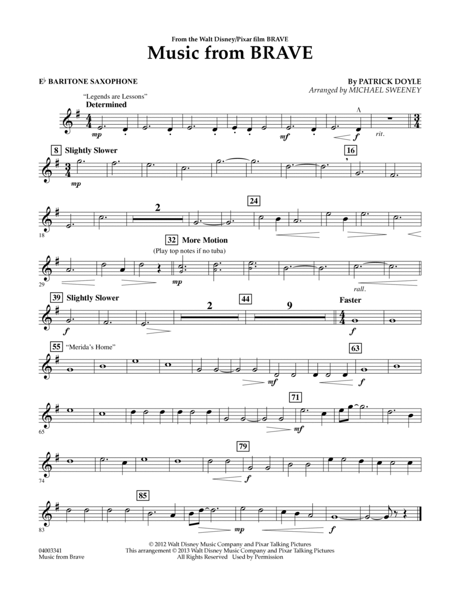 Music From Brave - Eb Baritone Saxophone Concert Band scores gallery preview page 1
