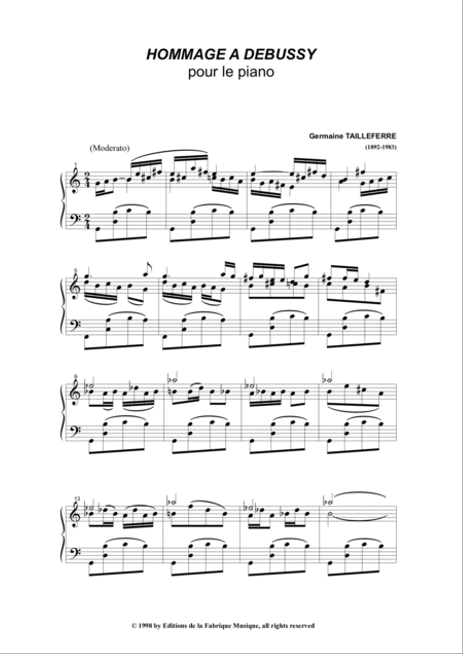 Germaine Tailleferre - Hommage à Debussy for Piano Piano Solo scores gallery preview page 2