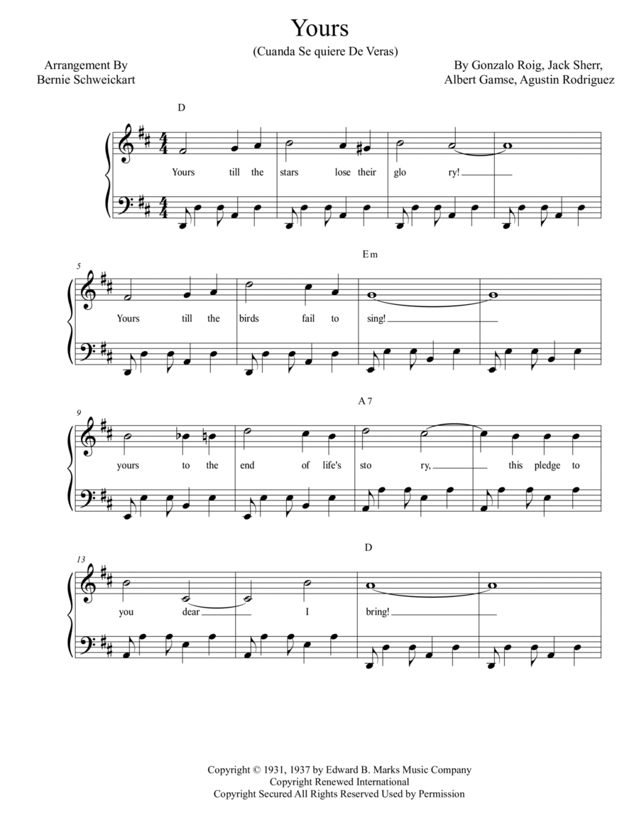 Yours (quiereme Mucho) A Cappella scores gallery preview page 1