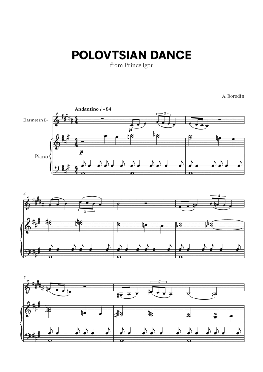 Polovtsian Dance (from Prince Igor) (for Clarinet and Piano) Clarinet Solo scores gallery preview page 1