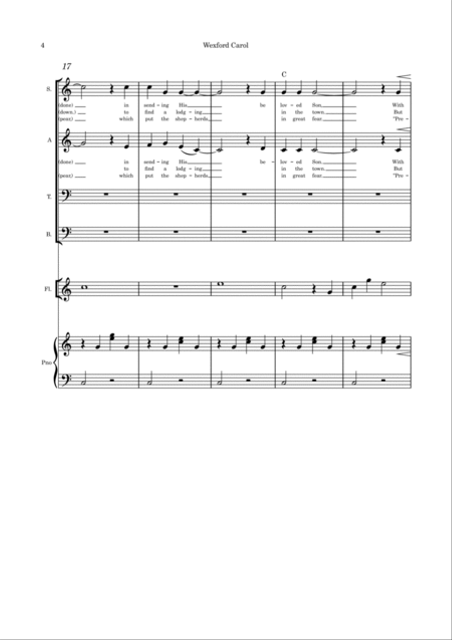 Wexford Carol SATB flute or violin or cello and piano 4-Part scores gallery preview page 4