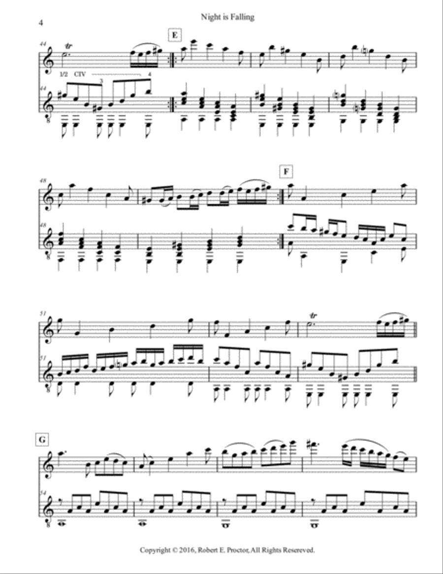 Night Is Falling for Flute (C instrument) and Classical Guitar Small Ensemble scores gallery preview page 4