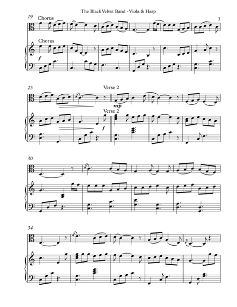 The Black Velvet Band, Duet for Viola & Harp String Duet scores gallery preview page 3