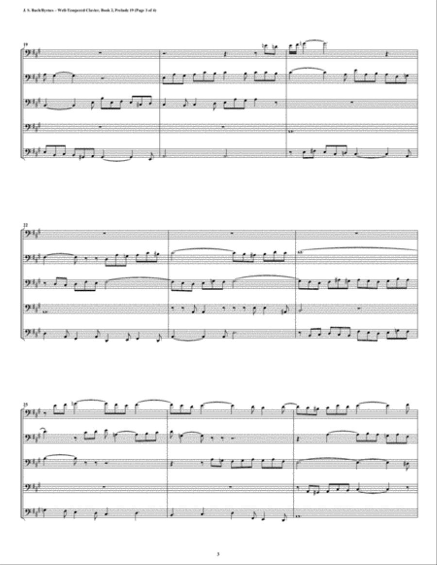 Prelude 19 from Well-Tempered Clavier, Book 2 (Trombone Quintet) Brass Quintet scores gallery preview page 3