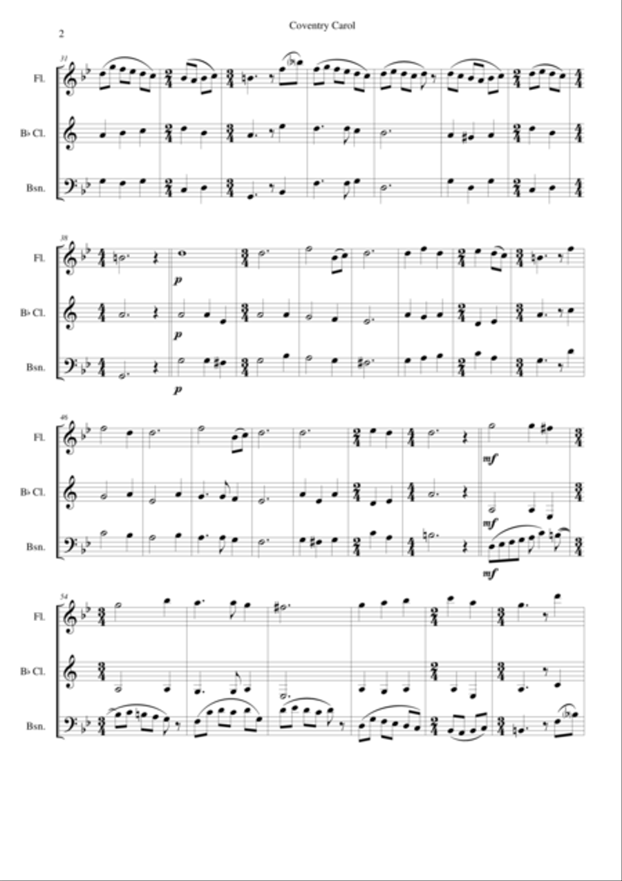 Coventry Carol for wind trio Woodwind Trio scores gallery preview page 2