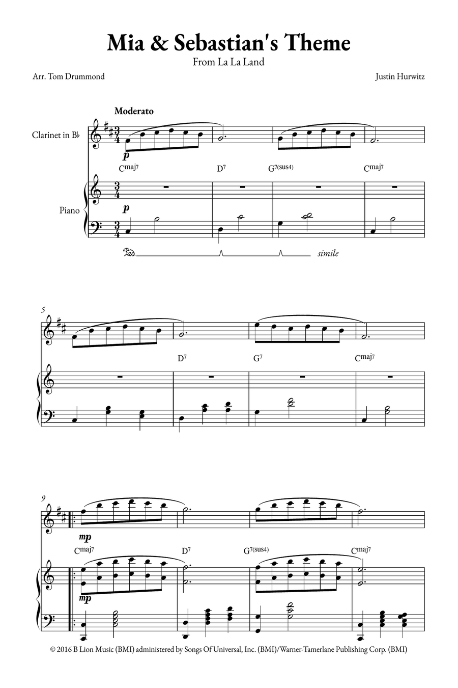 Mia & Sebastian's Theme Mia & Sebastian's Theme B-Flat Clarinet scores gallery preview page 1