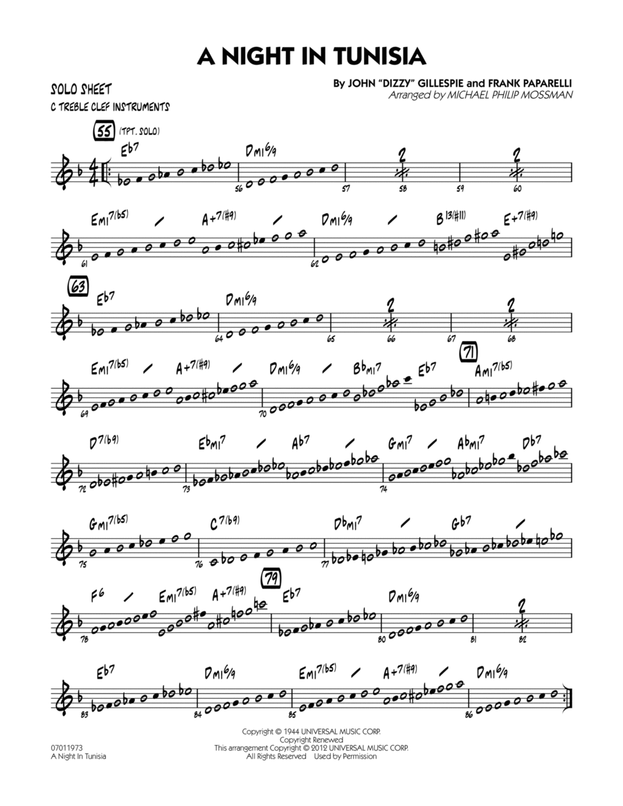 A Night In Tunisia - C Solo Sheet