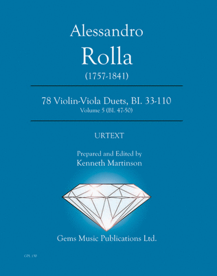 Book cover for 78 Violin-Viola Duets, BI. 33-110 Volume 5 (BI. 47-50)