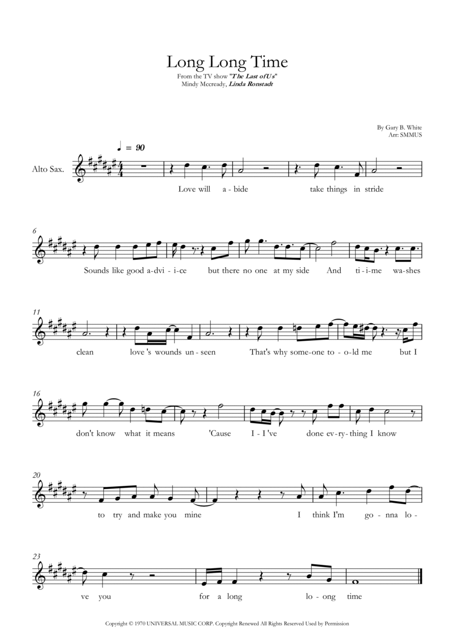 Long Long Time Alto Saxophone scores gallery preview page 1