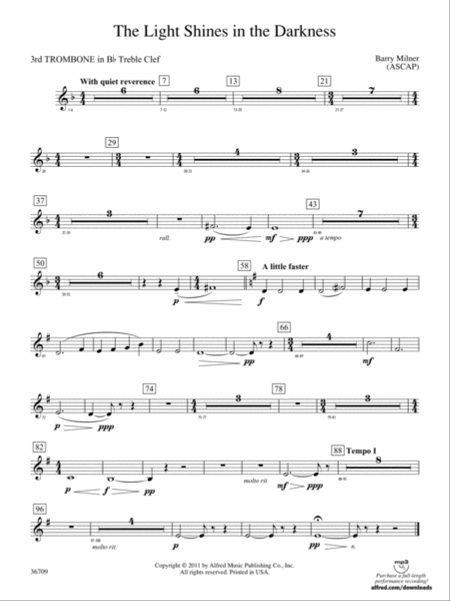 The Light Shines in the Darkness: (World Part) 3rd B-flat Trombone T.C. Concert Band scores gallery preview page 1